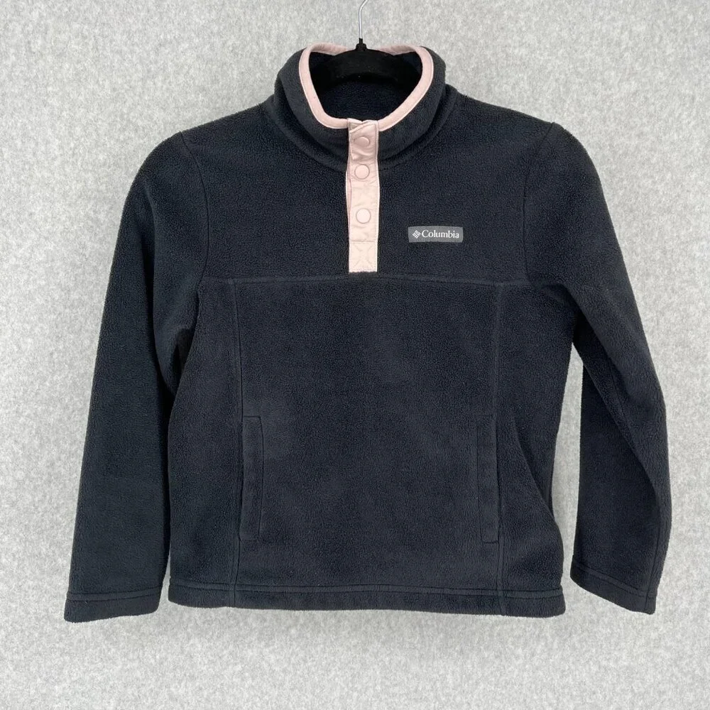 Columbia Kids Steens Mountain 1/4-Snap Fleece Pullover Size S Black Pink Outdoor